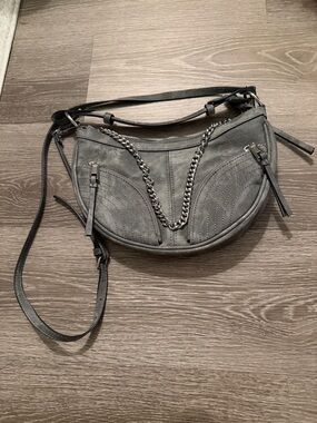 Aldo Gray Suede Crescent Shoulder Bag with Chain